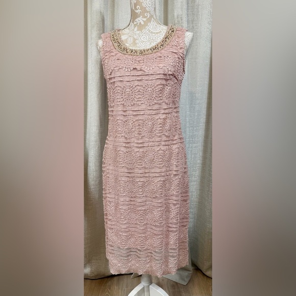 R&M Richards Blush Lace Dress & Sheer Jacket Set Size 10 Formal Outfit - Picture 3 of 7